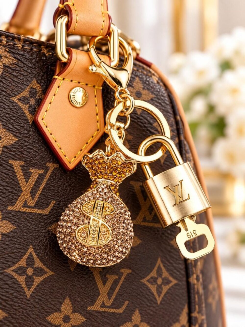 LV Authentic Gold Padlock 🔒 Key Set w/ Unbranded Keychain Charm